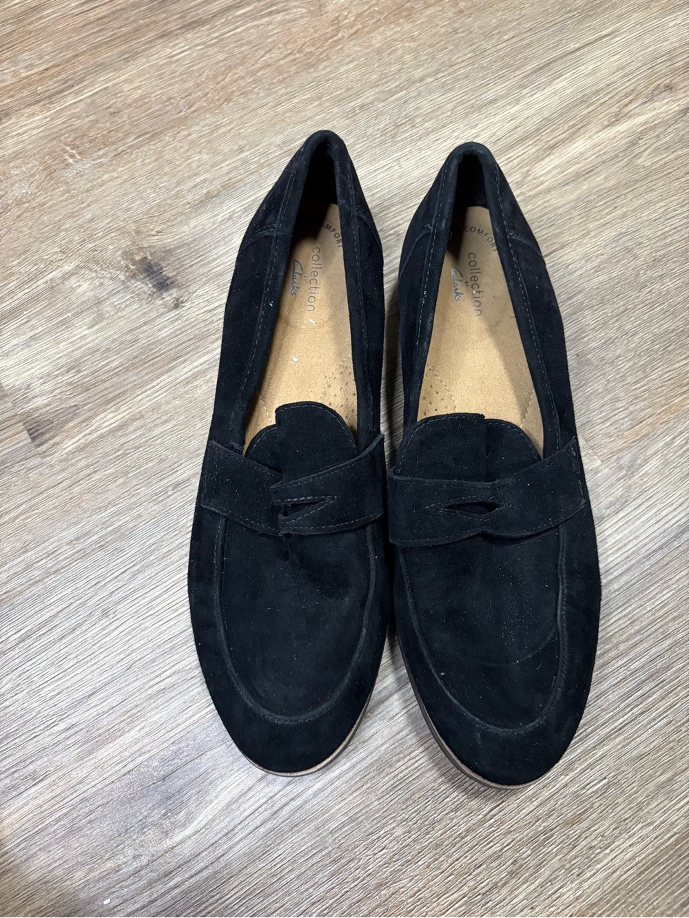 Clarks Collection Trish Rose Black Suede Penny Loafers Size 10 Ultimate Comfort